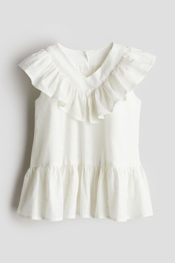 H&M Volantkleid aus Leinenmix Weiß