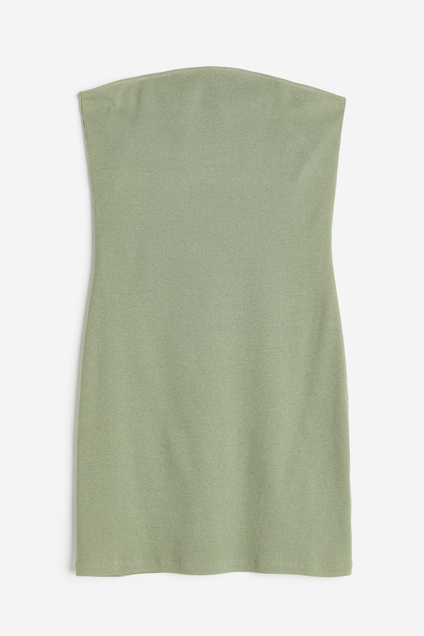H&M Ribbed Bandeau Dress Light Khaki Green