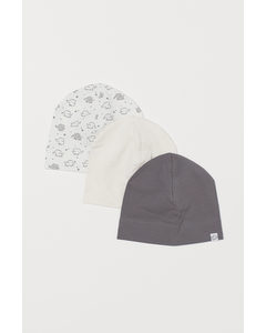 3-pack Cotton Jersey Hats White/elephants