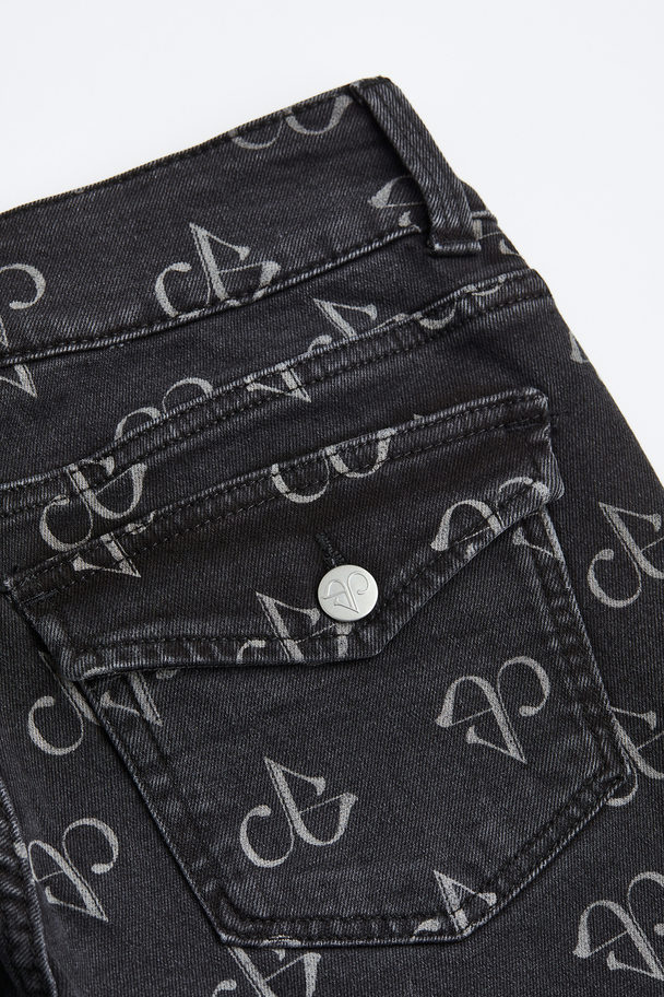 H&M Flared Low Jeans Donkergrijs/blackpink
