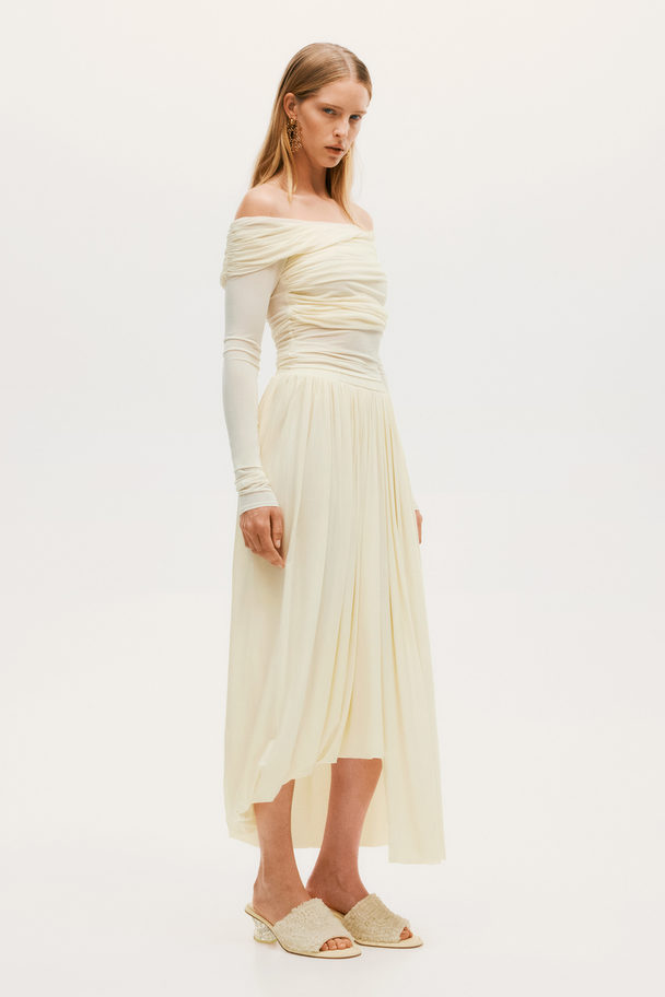 H&M Draped Bubble-hem Skirt Cream