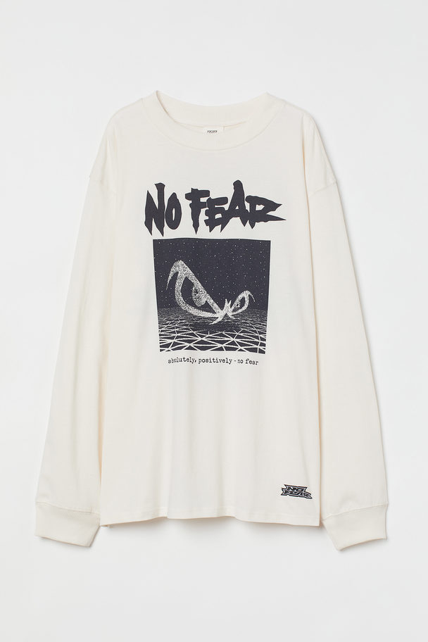 H&M Long-sleeved Jersey Top White/no Fear