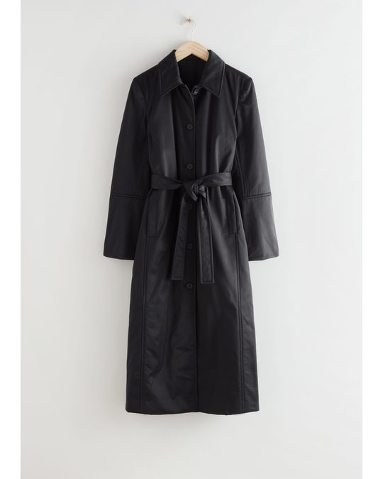 & Other Stories Fitted Belted Padded Coat Black