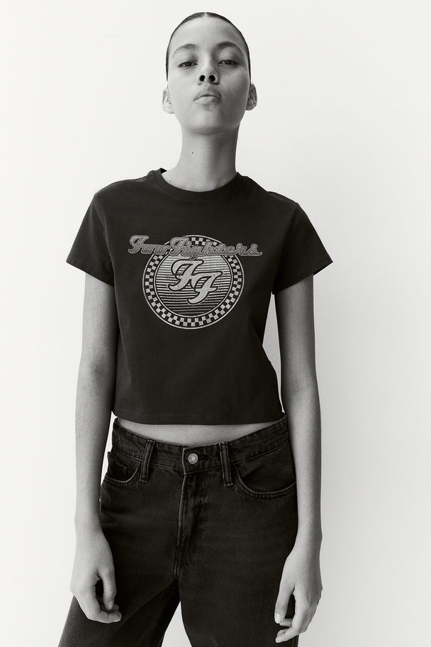 H&M T-shirt Med Tryk Mørkegrå
