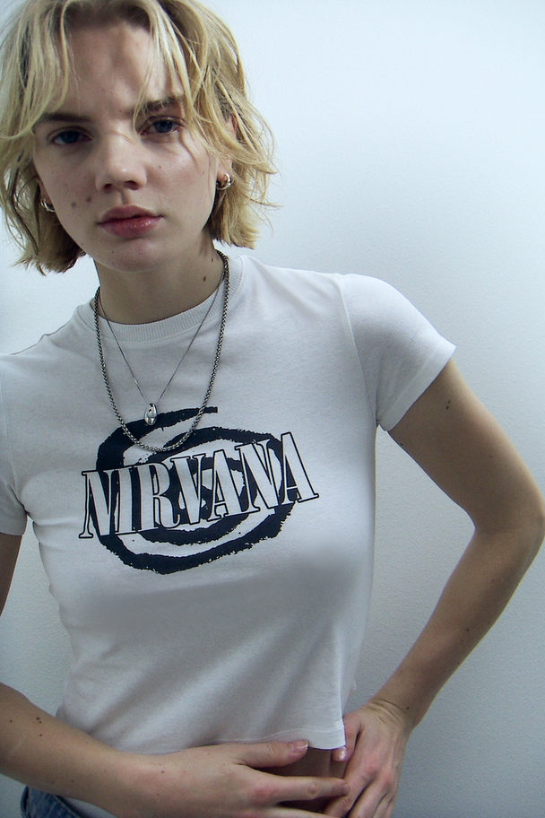 H&M T-shirt Med Tryck Vit/nirvana