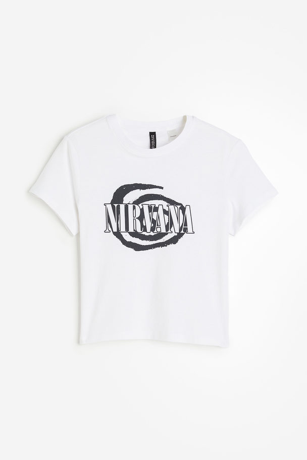 H&M T-shirt Med Tryk Hvid/nirvana