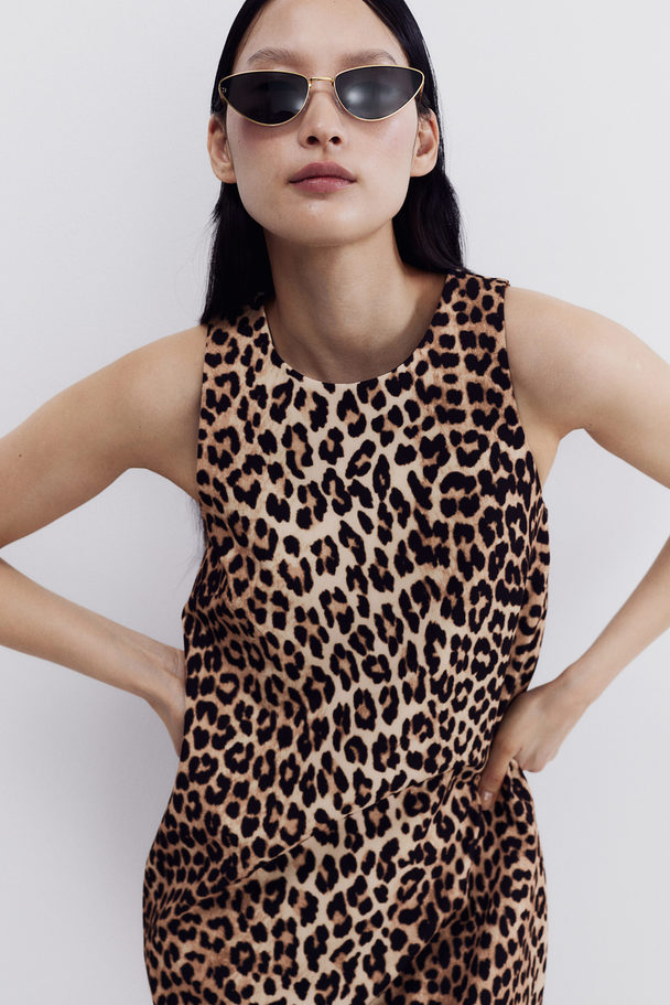 H&M Minikleid in A-Linie Beige/Leopardenprint