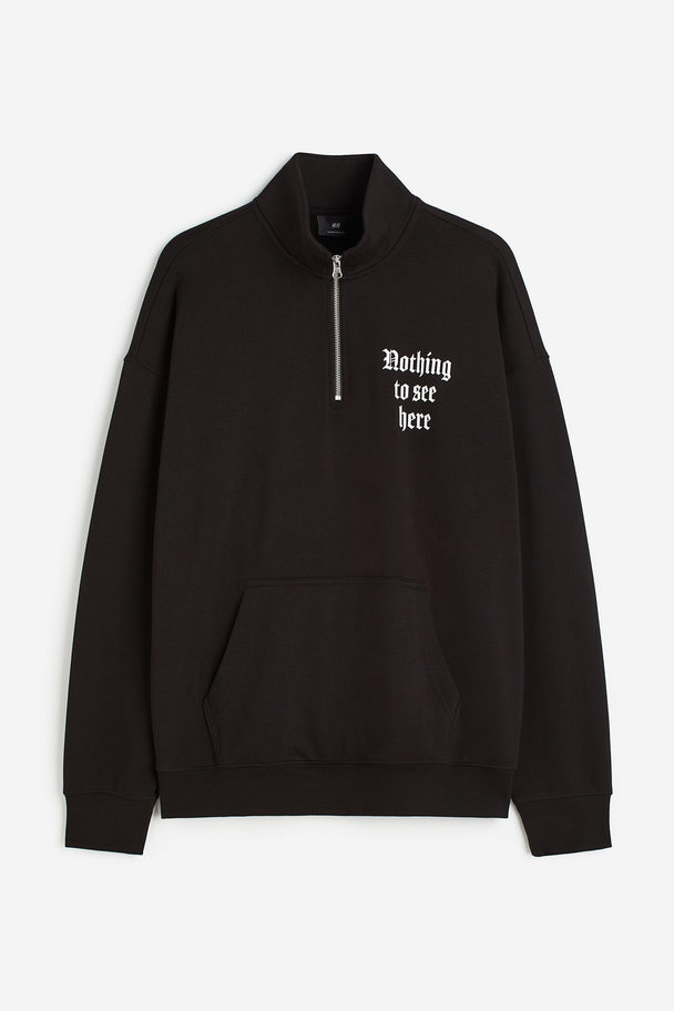 H&M Oversized Sweatshirt Med Lynlås Foroven Sort/nothing To See Here