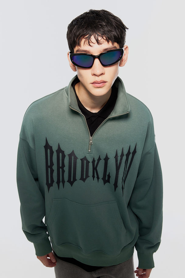 H&M Oversized Sweatshirt Med Dragkedja Grön