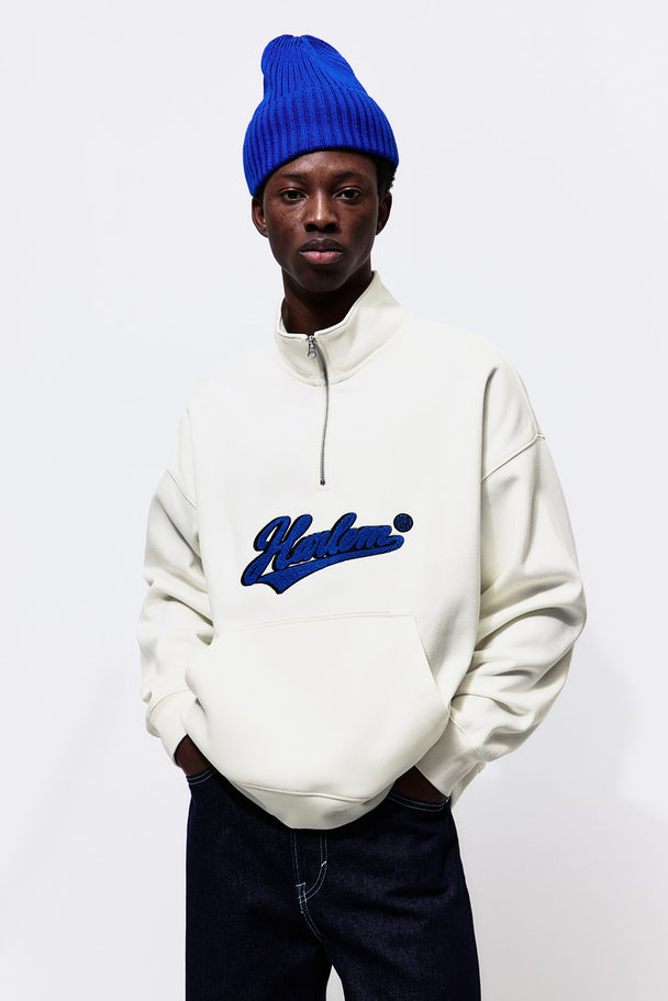 H&M Oversized Sweatshirt mit Zipper Cremefarben/Harlem