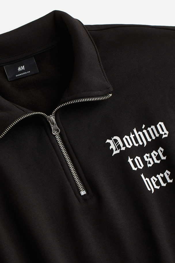 H&M Oversized Zip-top Sweatshirt Black/nothing To See Here