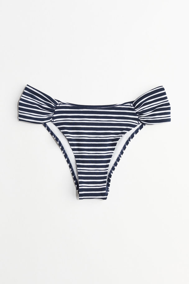 H&M Cheeky Bikinihose Marineblau/Gestreift