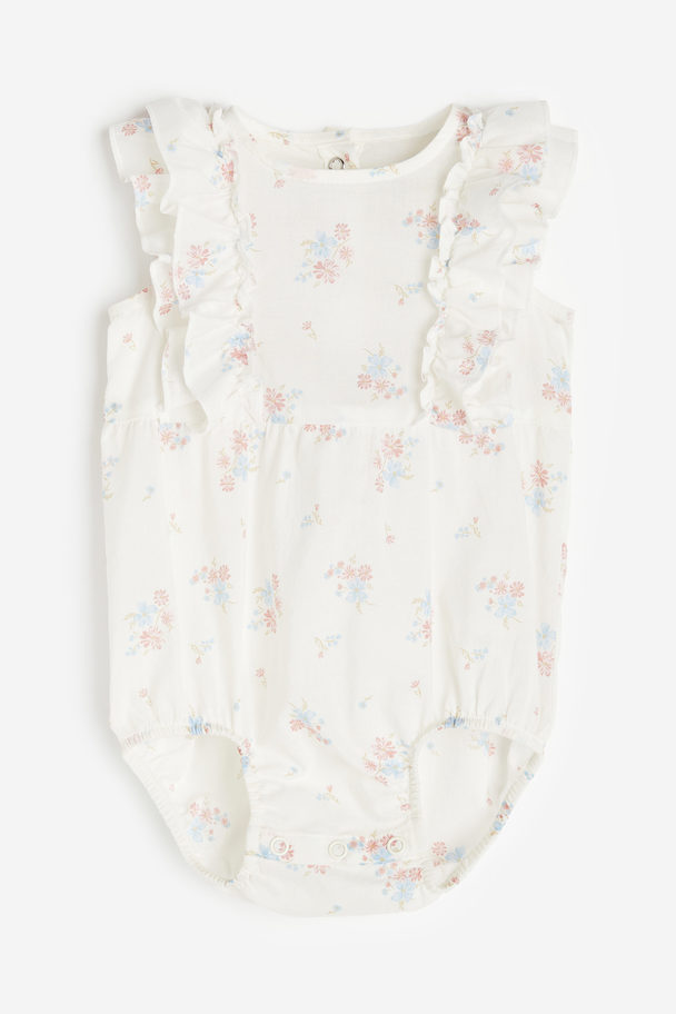H&M Flounce-trimmed Romper Suit White/floral