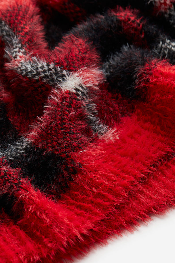 H&M Flauschiger Pullover Rot/Kariert