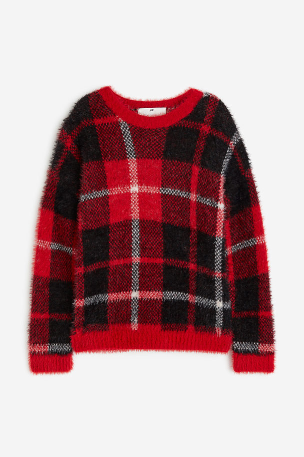 H&M Flauschiger Pullover Rot/Kariert