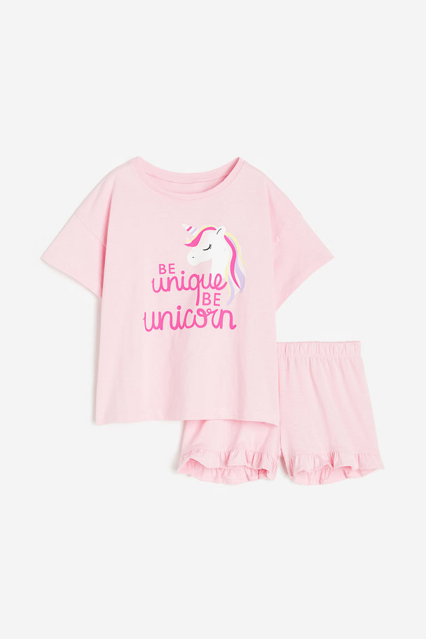 H&M Frill-trimmed Pyjamas Light Pink/unicorn