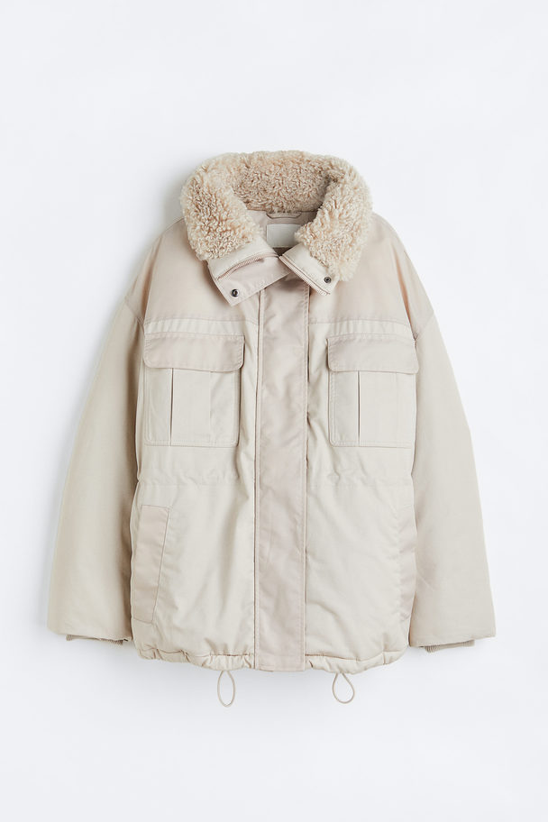 H&M Oversized Puffer Jacket Helles Taupe