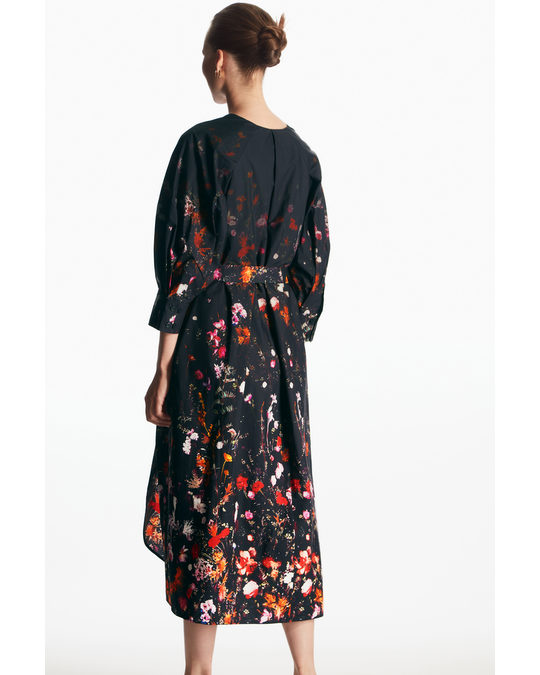 COS Floral Print Midi Dress Black