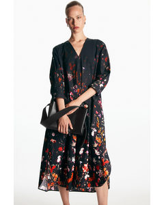 Floral Print Midi Dress Black