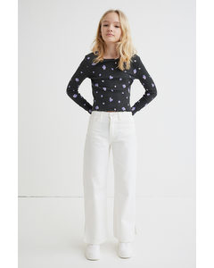 Wide High Twill Trousers White