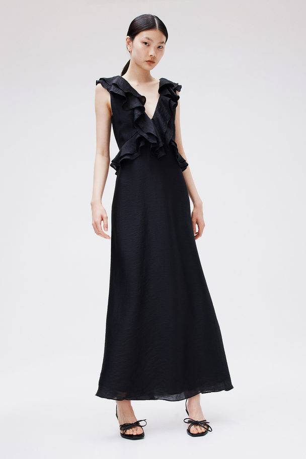 H&M Volantkleid Schwarz