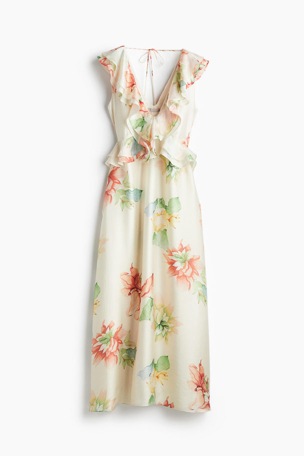 H&M Kjole Med Volang Cream/blomstret