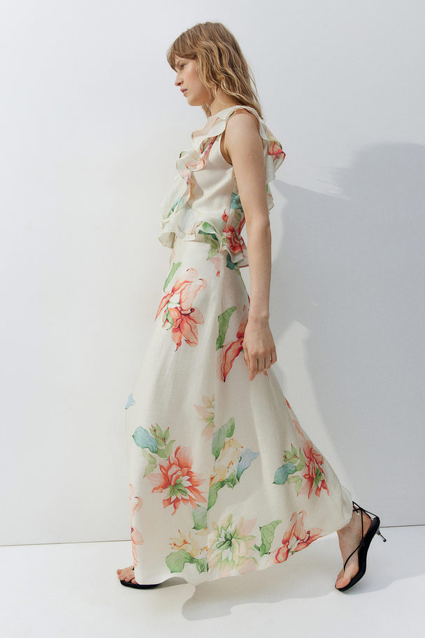 H&M Flounce-trimmed Dress Cream/floral