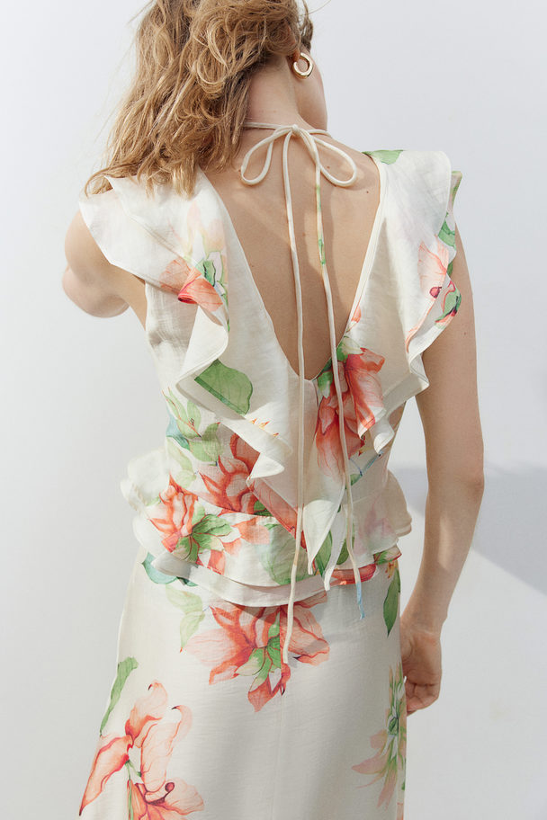 H&M Flounce-trimmed Dress Cream/floral