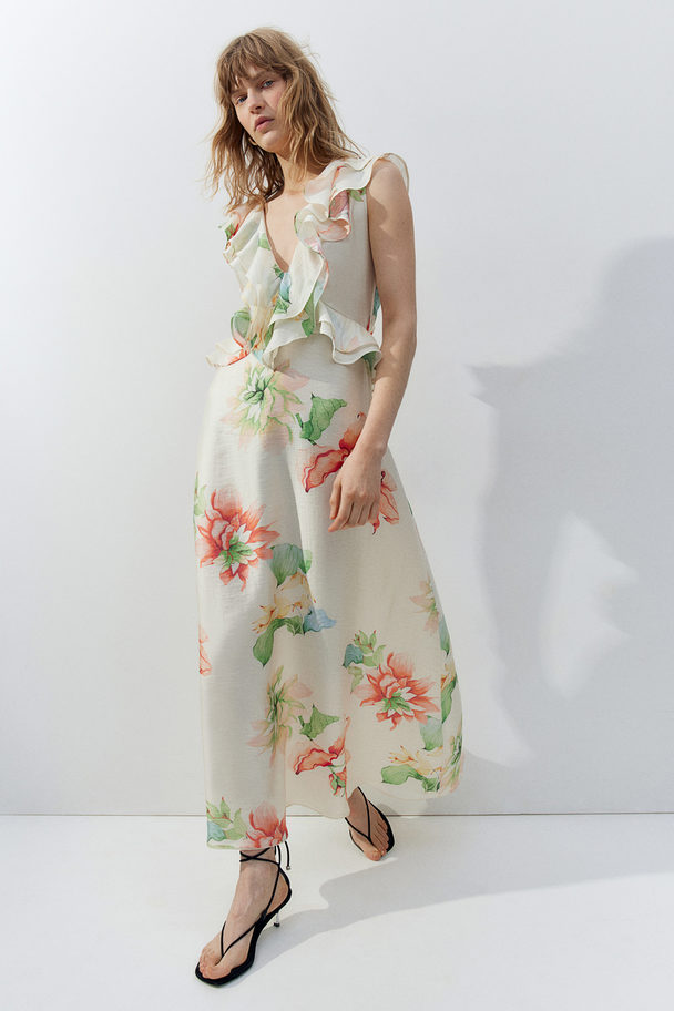 H&M Flounce-trimmed Dress Cream/floral