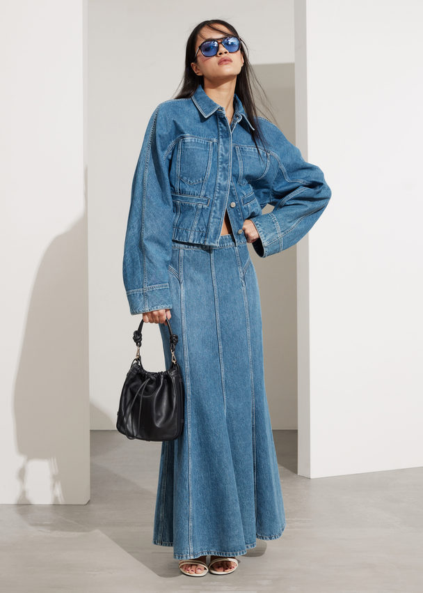 & Other Stories Pleated Denim Maxi Skirt Mid Blue