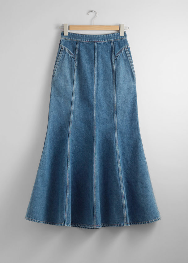 & Other Stories Pleated Denim Maxi Skirt Mid Blue