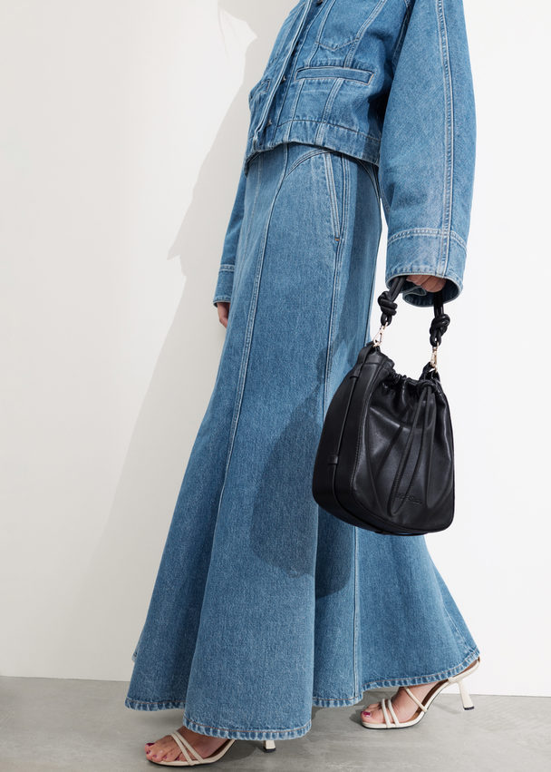 & Other Stories Pleated Denim Maxi Skirt Mid Blue