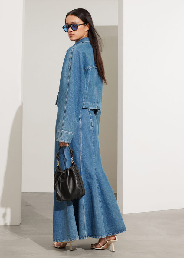 & Other Stories Pleated Denim Maxi Skirt Mid Blue