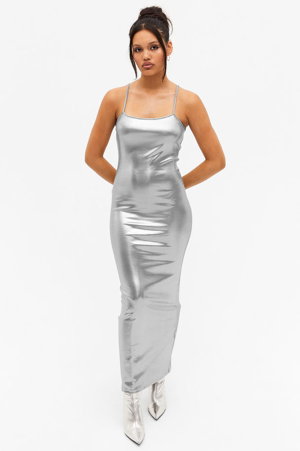 Monki Shiny Maxi Slip Dress Silver