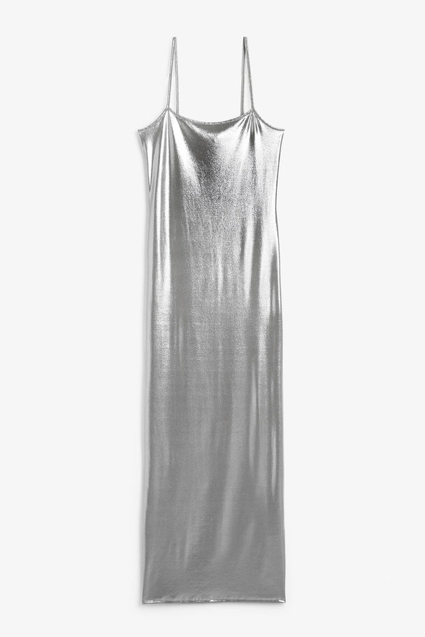 Monki Shiny Maxi Slip Dress Silver