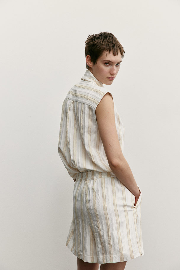 H&M Pull On-shorts Hvit/lys Beige Stripet
