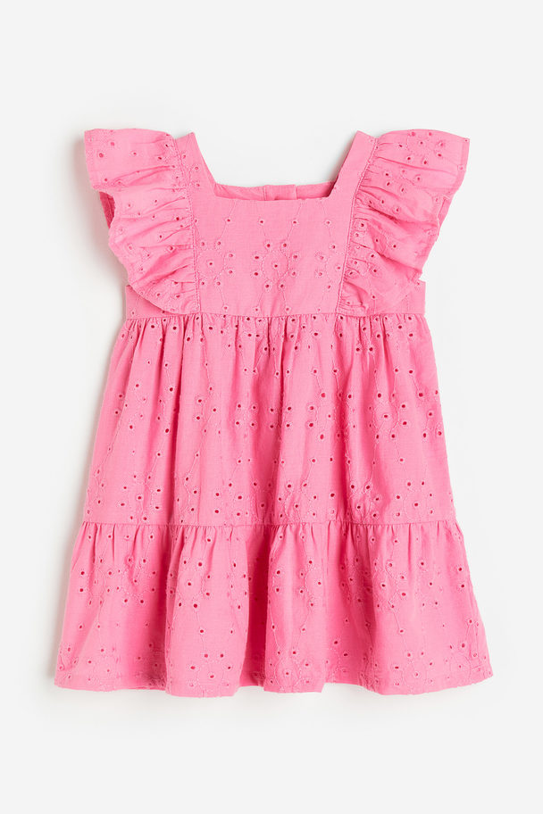 H&M Volantkleid mit Broderie Anglaise Rosa