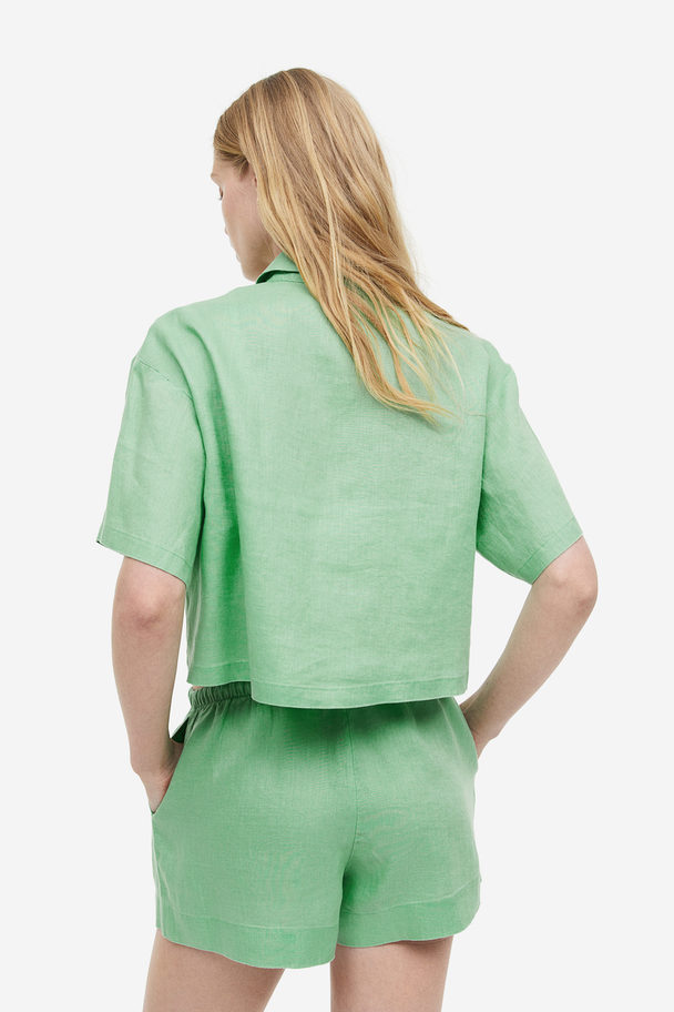 H&M Cropped Skjorte I Hør Grøn