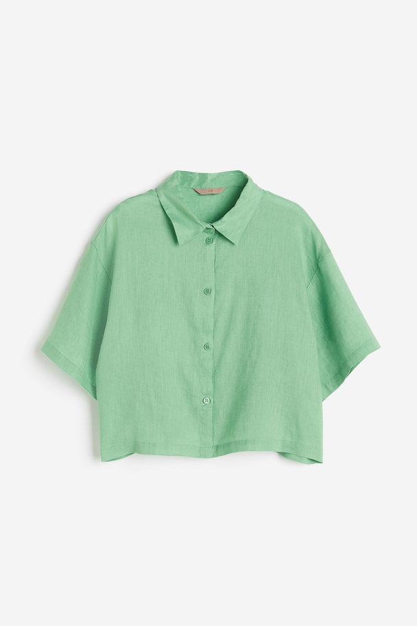 H&M Cropped Skjorte I Hør Grøn
