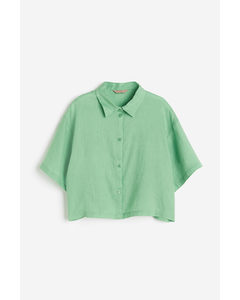 Cropped Linen Shirt Green