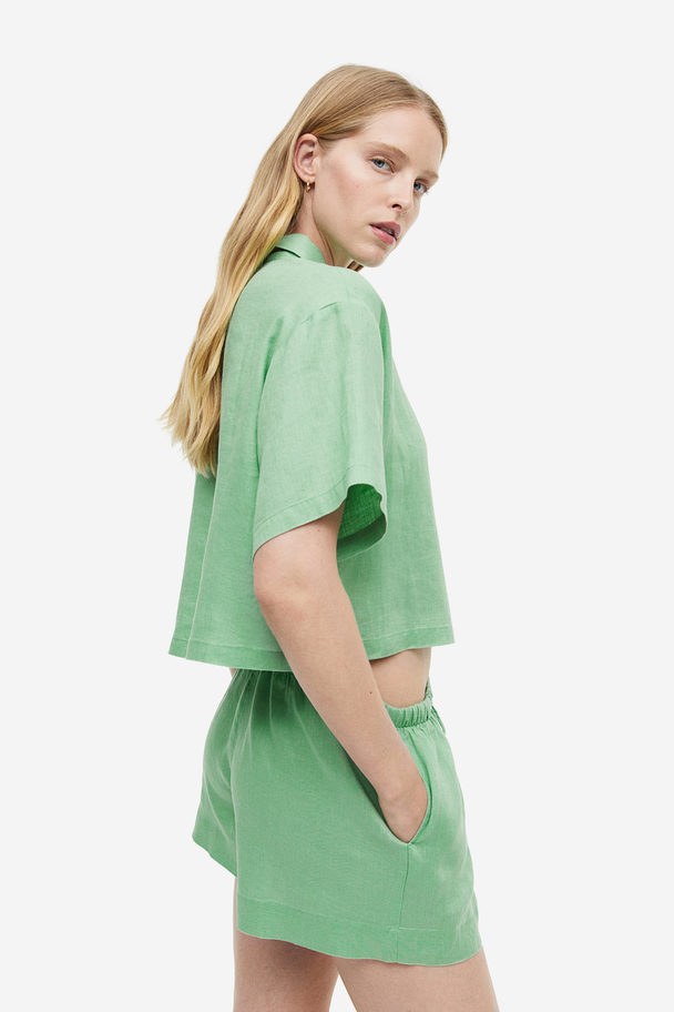 H&M Cropped Linen Shirt Green