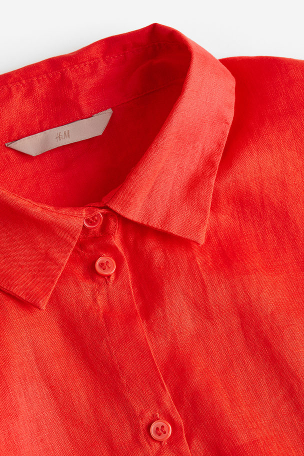 H&M Cropped Linen Shirt Bright Orange