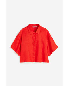 Cropped Linen Shirt Bright Orange