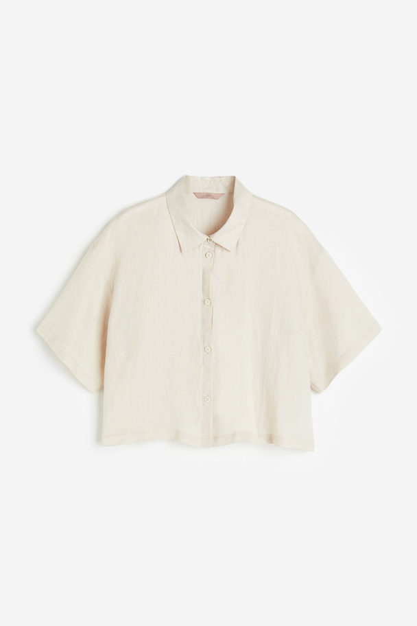 H&M Cropped Linen Shirt Light Beige