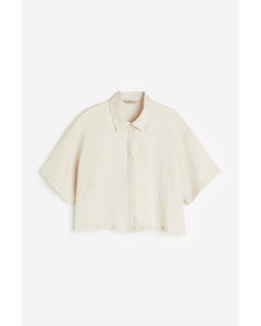Cropped Linen Shirt Light Beige