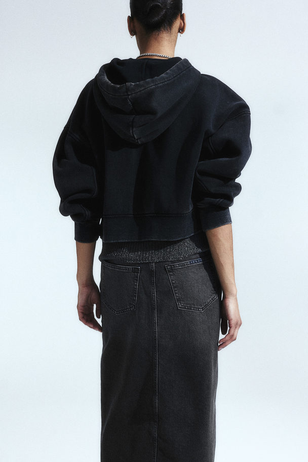 H&M Frayed-edge Denim Skirt Black