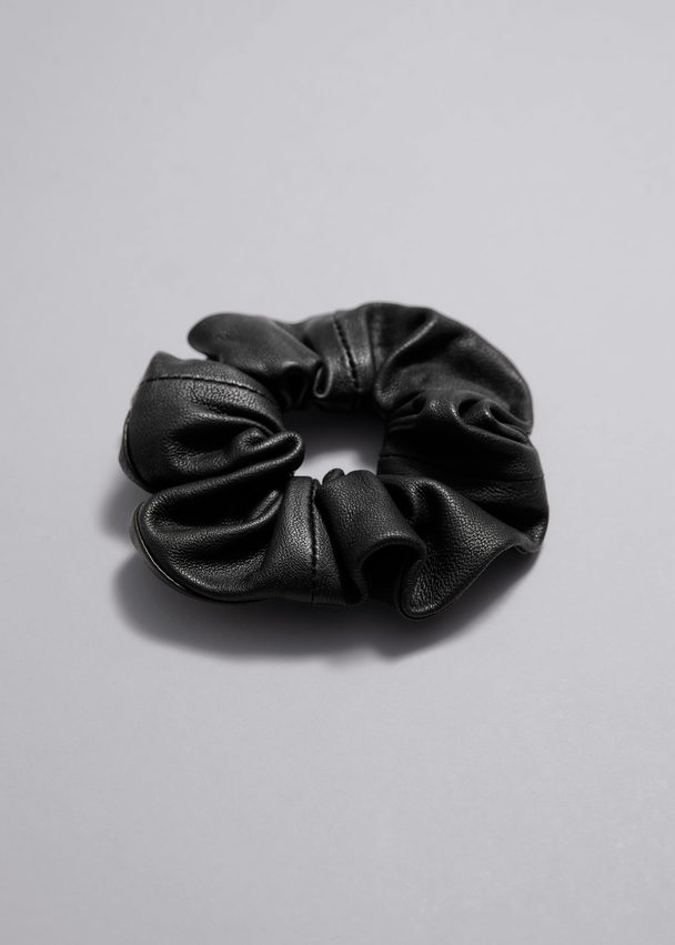 & Other Stories Leather Scrunchie Black