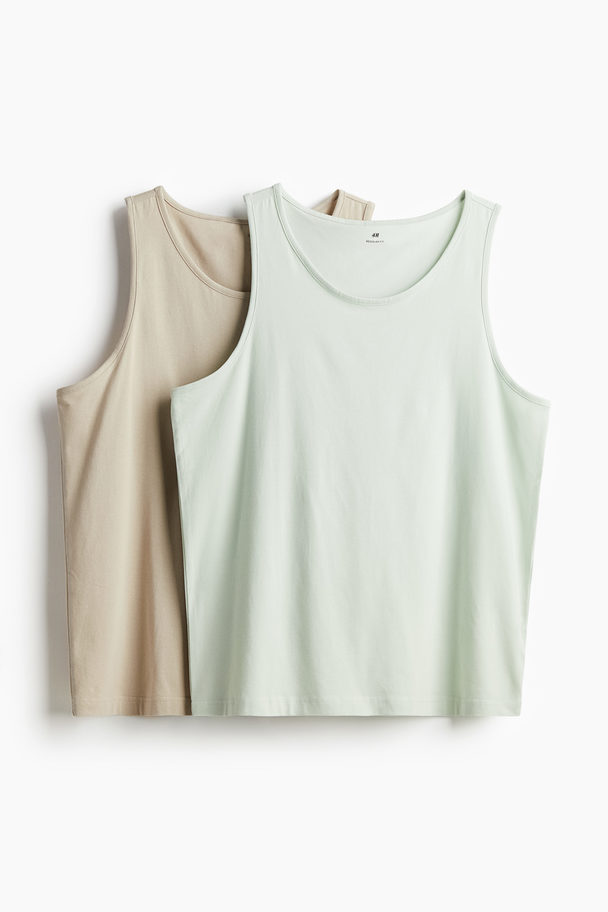 H&M 2-pack Regular Fit Vest Tops Beige/light Green