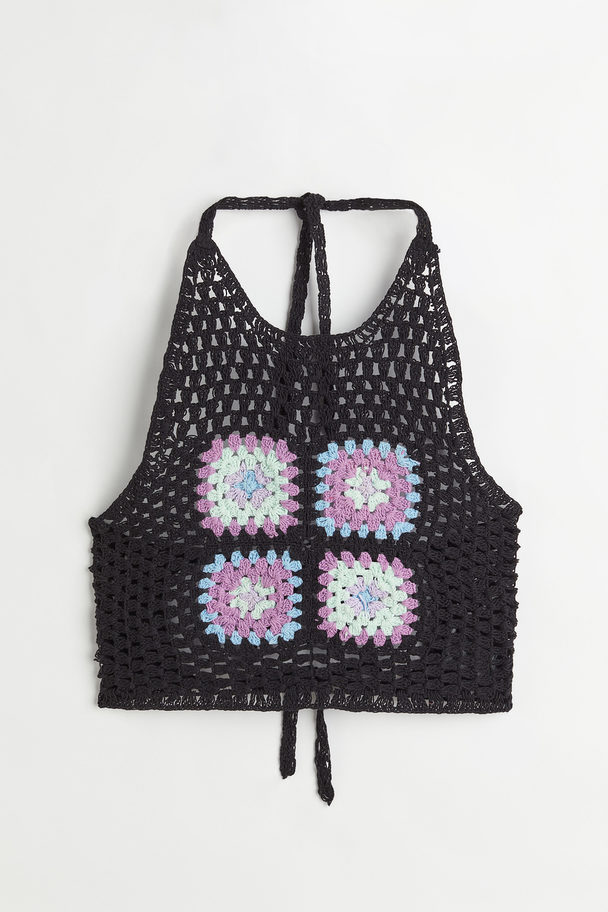 H&M Hole-knit Halterneck Top Black