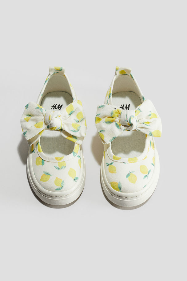 H&M Ballerina-Sneaker mit Zierschleife Weiß/Zitronen